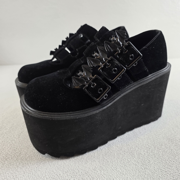 Killstar Evil Mary Janes Platform Shoes Black Velvet Wmn's 5 - Picture 6 of 12